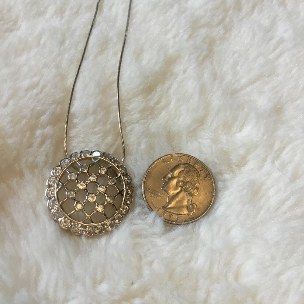 Sterling Silver Round Crystal Raindrop Pendant Necklace - Picture 7 of 11